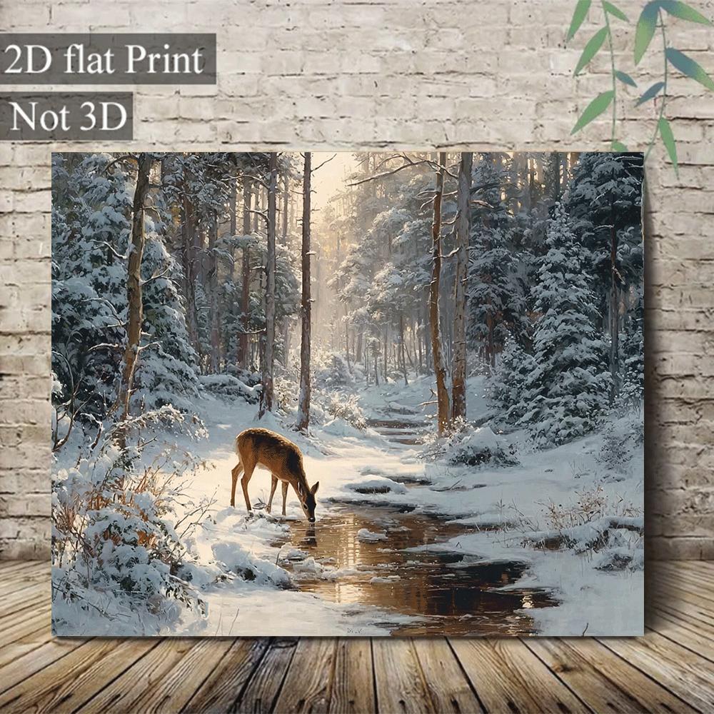 TEMU 2d Flat, 2d Flat, Canvas Art Painting Of Animals Feeding In , Perfect For Home Decor Living Room Bedroom Bathroom Hallway Office Bar Cafe