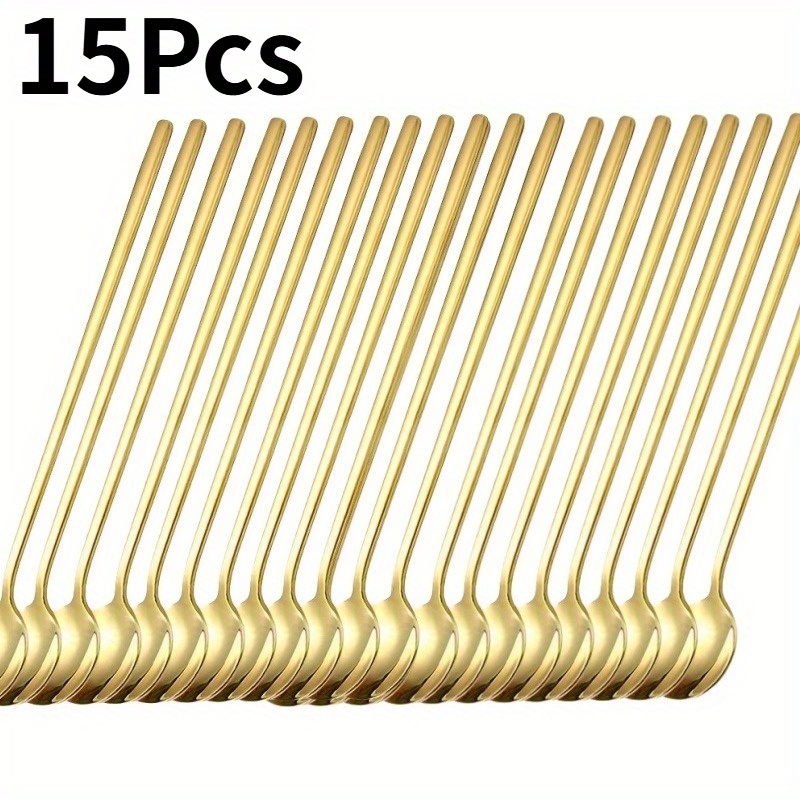 TEMU Set Of 15 Long-handled Stirring Spoons, Perfect For Coffee, Tea, Desserts, And Hot Beverages, Made Of Stainless Steel For Restaurant Use