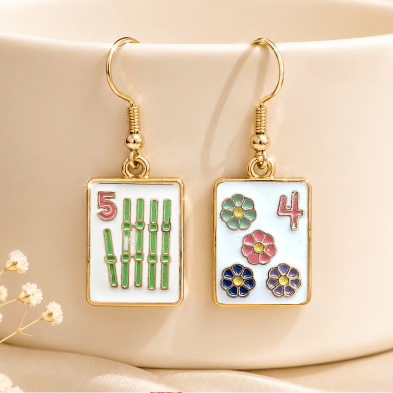 TEMU 1 Pair Of Party-themed Mahjong Earrings, Luxury Vintage Y2k Creative And Bird And Flower Earrings, Suitable For Halloween Parties, Themed , And
