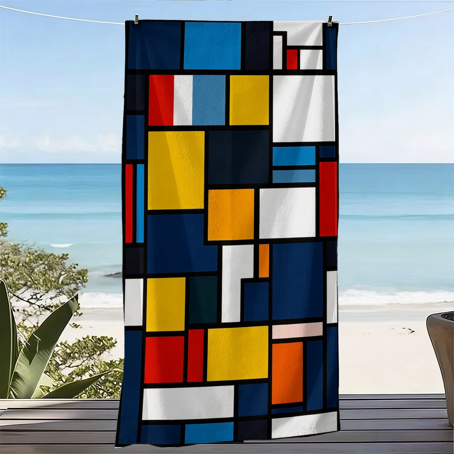 TEMU Telo da spiaggia 1 pz stile ! con motivo geometrico , per le vacanze al mare, assorbe l'acqua e si asciuga rapidamente, per campeggio e attivit�