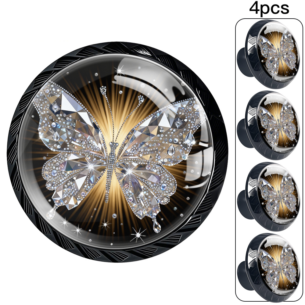 TEMU 4pcs Drawer Handles | Diamond-cut , -light Background Design, Decorative Knob For Home Cabinets, Wardrobes And Doors, High-end Light Luxury End