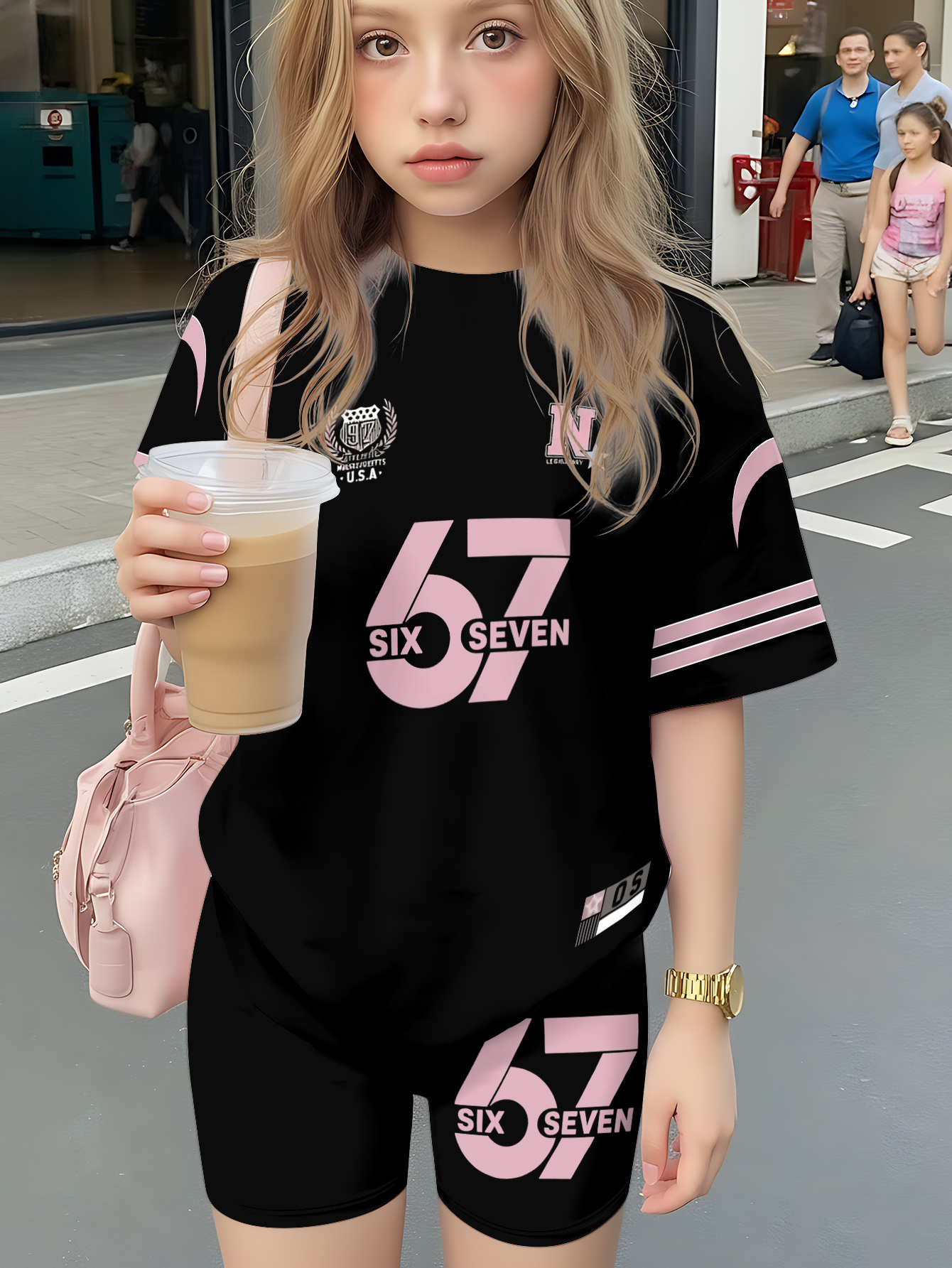 girls t shirt and shorts set featuring cute prints and comfortable fabric with cartoon short sleeves and a printed design   casual streetwear ideal as a gift for children suitable for outdoor activities   outdoor