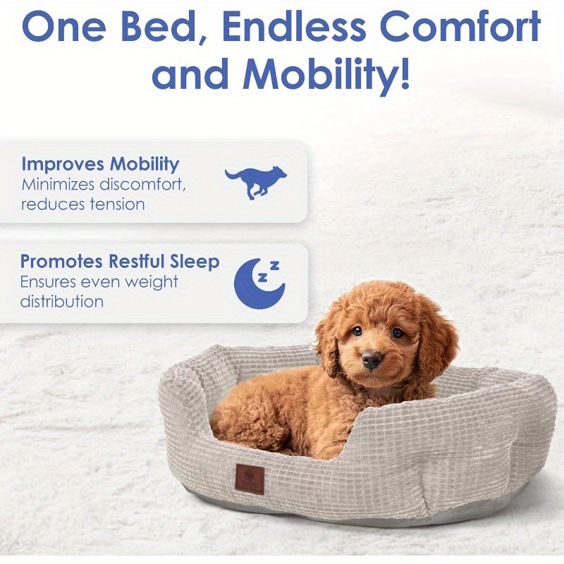 26 clamshell cuddler dog bed for medium large dogs plush popcorn texture non slip bottom machine washable ultra soft polyester with   support stylish pet bed for hardwood tile floors big dog bed cozy indoor resting elegant pet furniture durable supportive filling   fabric Product details 2