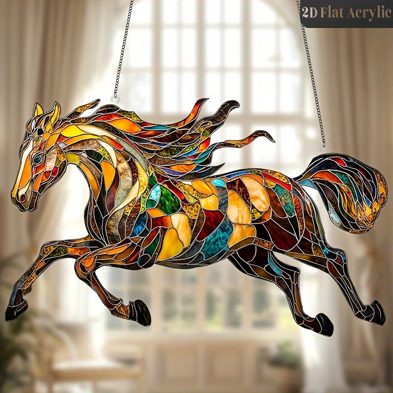 TEMU 2d Flat - 2dfalt 1pc Horse Acrylic Catcher - Vibrant Stained Hanging Decoration With Chain, Living Room, Study, Gallery Wall, Dining Area -