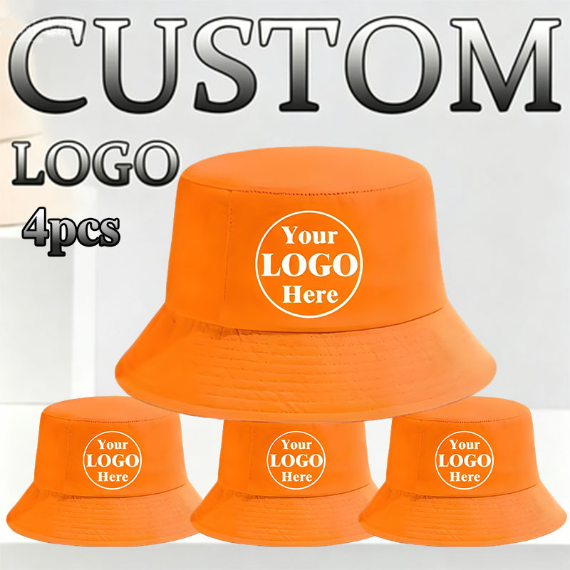 TEMU 4pcs Customizable Diy Bucket Hats With Personalized Logo & Photo Printing - Breathable Suitable For Outdoor, Hiking, - Wear, Photo Caps For