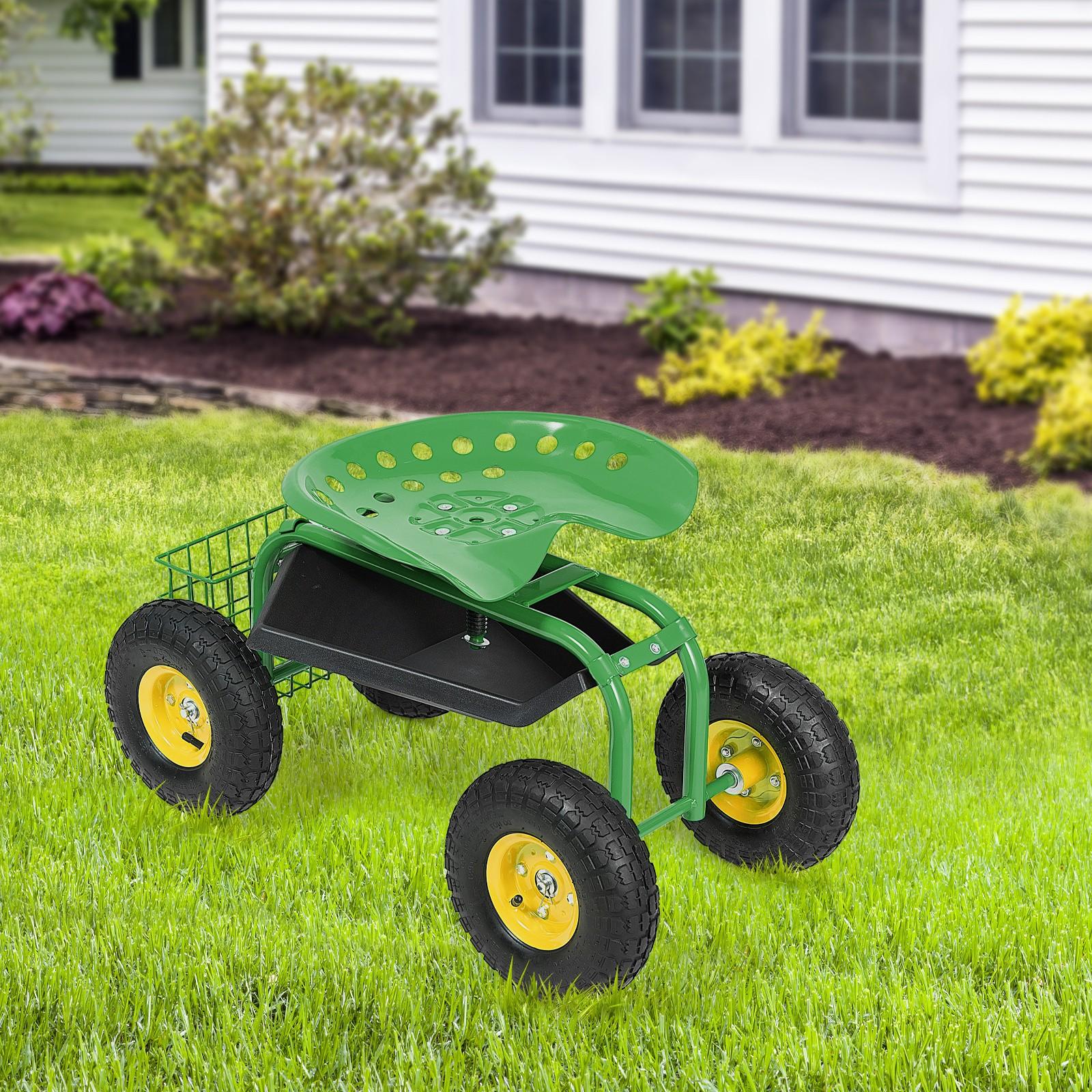 Gardening Helper Seat 3-Wheel Rolling Garden Cart With Adjustable Seat -  360° Rotating Gardening Stool For Lawn Work Lawn Gardening Helper, image size:1600x1600