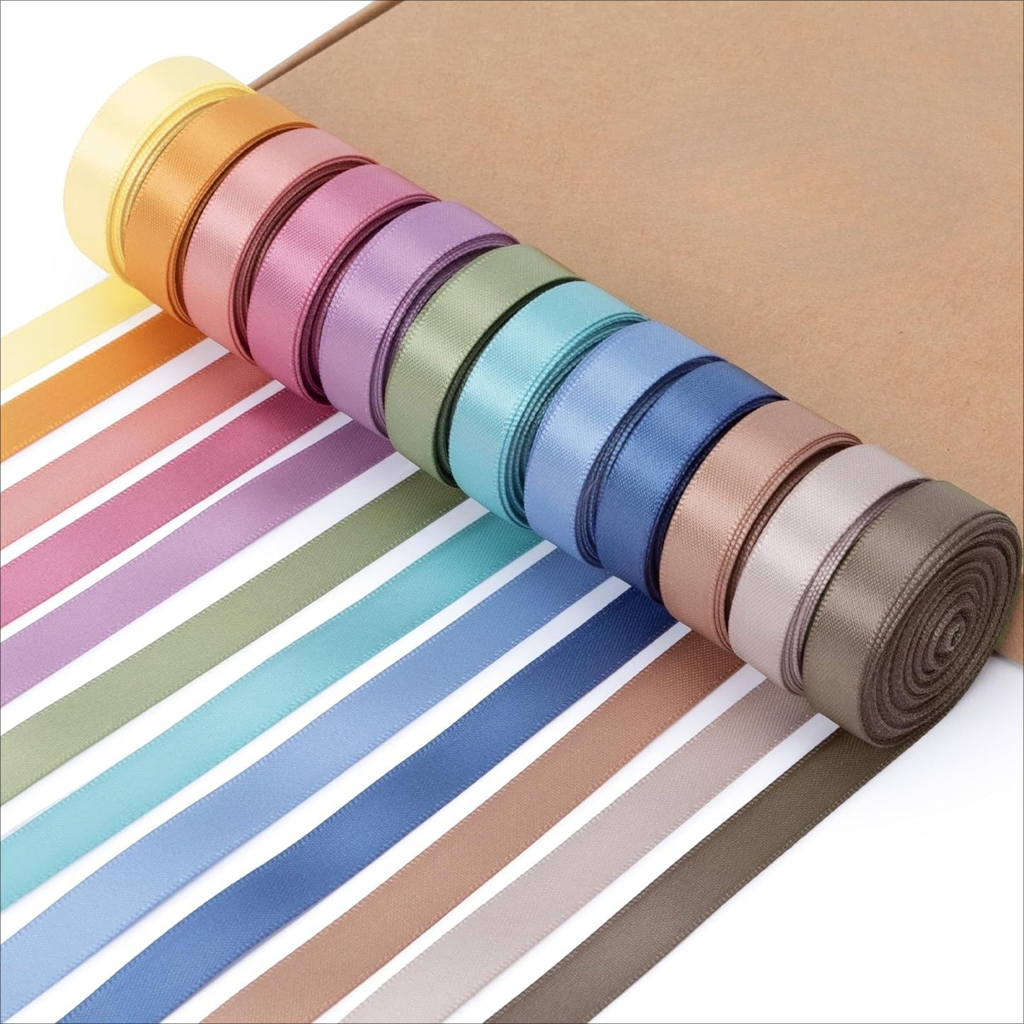 TEMU 12 Rolls Pastel Satin Ribbon 3/8