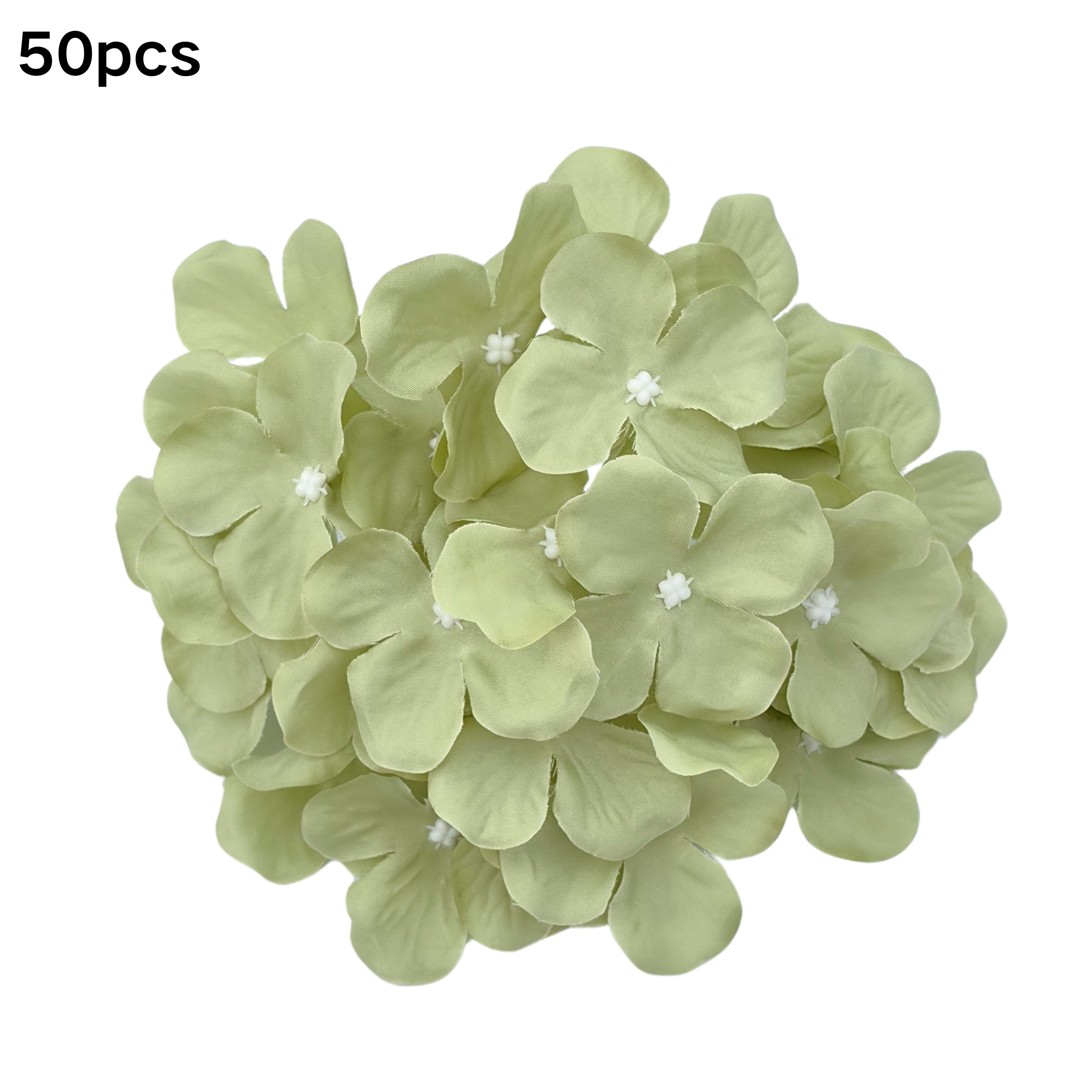 TEMU 50pcs Light Green Hydrangea Heads (with Wire Rods)