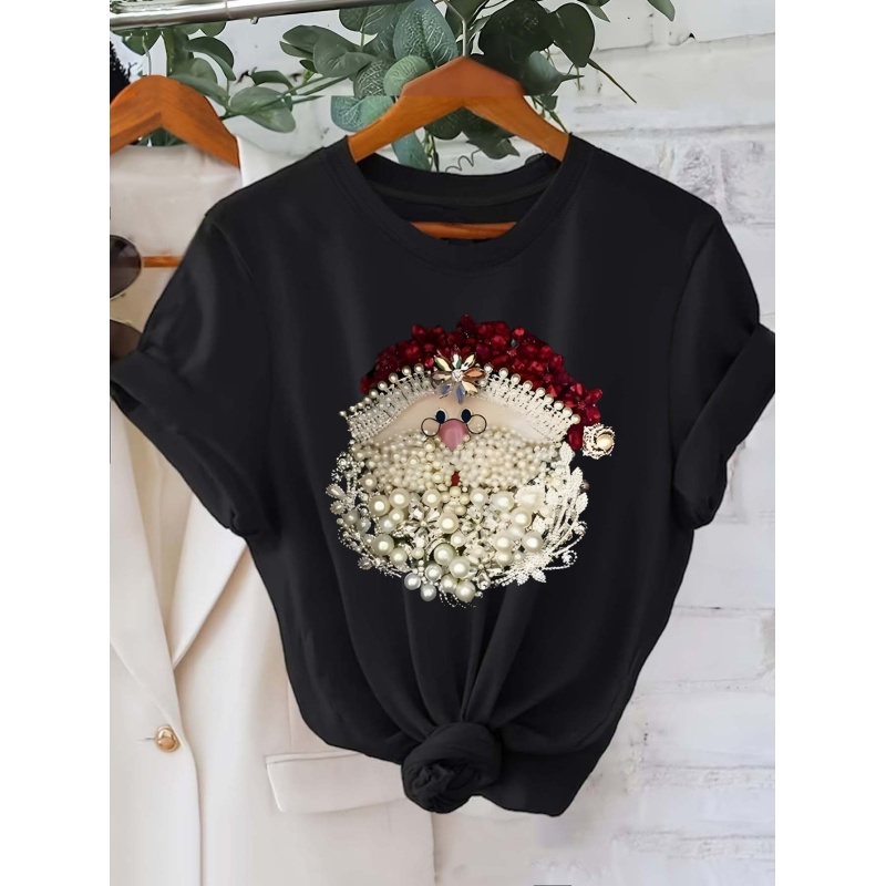 

Christmas Neck T-shirt, Casual Short Sleeve Top For , Women's Clothing