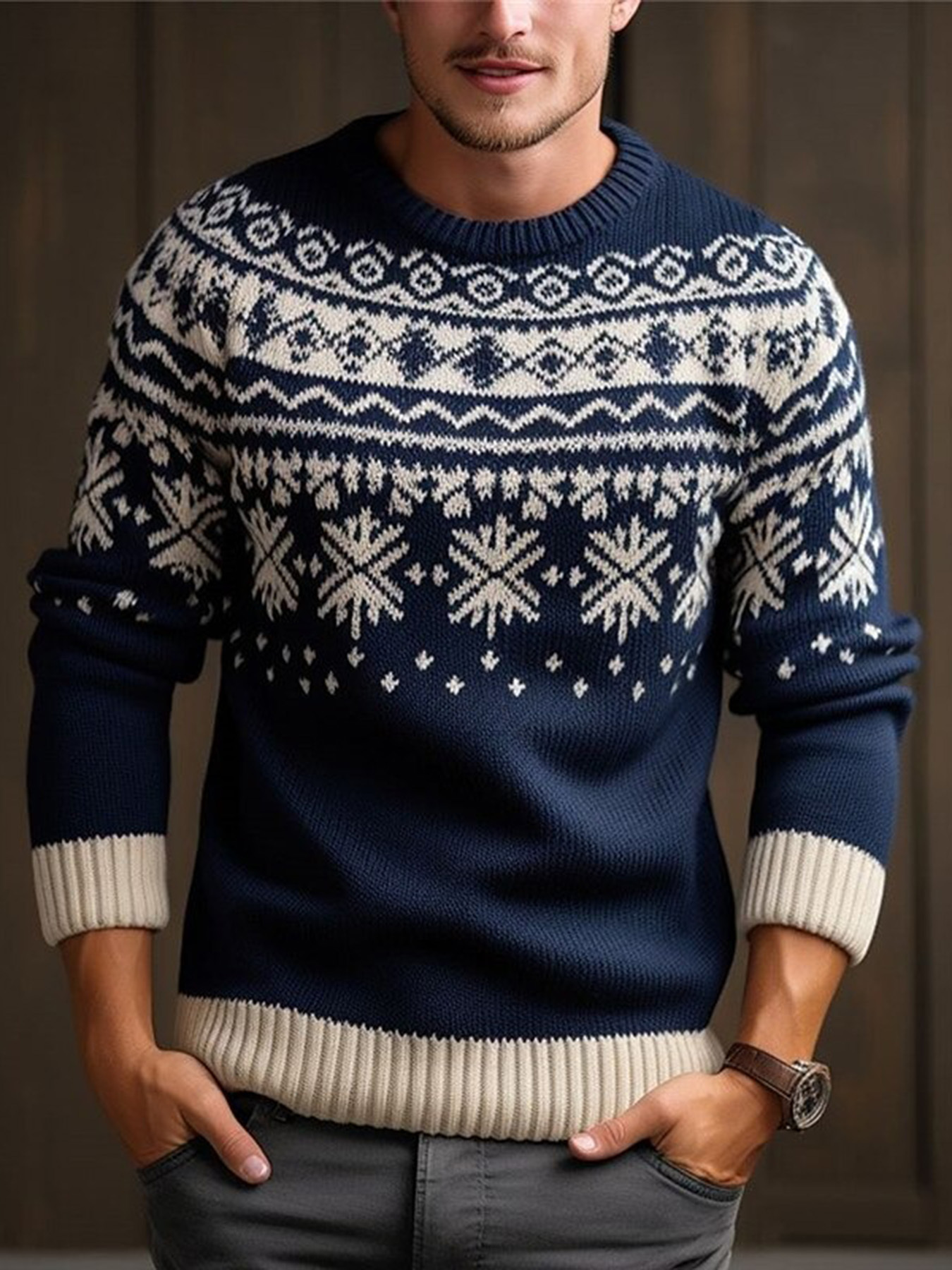   mens printed sweaters snowflake print knitting pullover jumper knitwear new years eve sweater outdoor daily vacation long sleeve