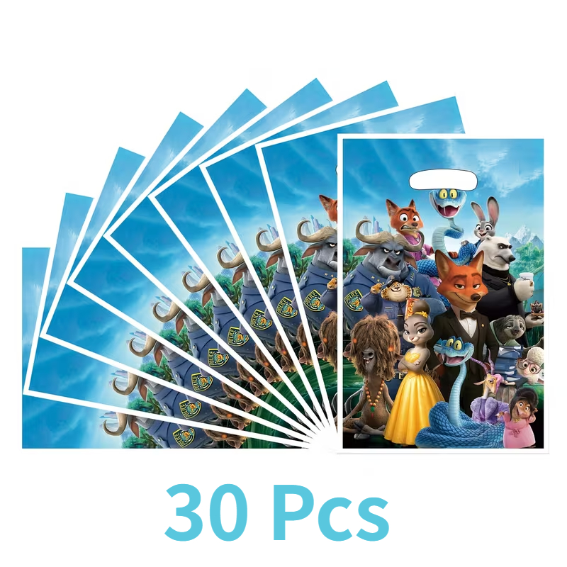 TEMU Geschenk für Sie/Ihn 30 Stück Zootopia Party-Gastgeschenktüten, Cartoon Judy Nick Themen-Geschenktüten aus Plastik, Geburtstagsparty Goodie und