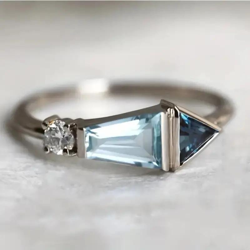 Image of Elegant Blue Zirconia Geometry Ring For Women Men Daily Party Holiday Minimalist Ring Jewelry