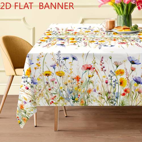2d flat tablecloth 2d flat tablecloth spring watercolor floral rectangular tablecloth material pattern durable and easy to clean suitable for standard dining table home decor elegant and design 2d flat