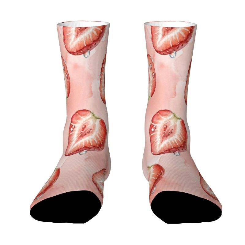 1 pair unisex autumn winter outdoor socks halloween strawberry   pattern vivid realistic   decor machine washable suitable for   comfortable and breathable fashionable casual wear