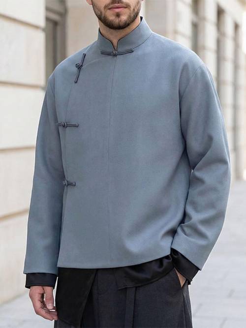 item picture men vintage shirt chinese frog collar long sleeve plain baggy thin outdoor all match retro leisure shirt chinese size please check the size guide