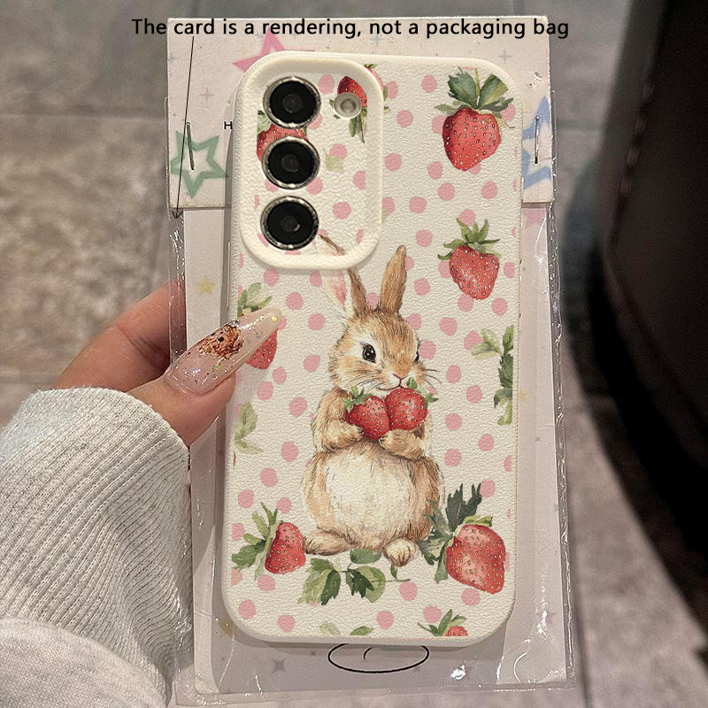 TEMU Phone Case - Retro Pink Polka Dot Strawberry Rabbit Pattern For , Compatible With S22/s24/s21 Ultra/s20/a31/a32/a55/a72/a52s/a34/s23 Ultra/s10,