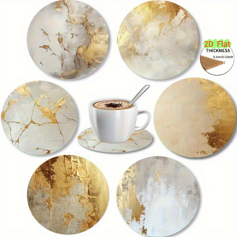 TEMU 2d Flat 6pcs Light Wooden Coasters - Elegant Platinum , Suitable For Patio, Kitchen, Living Room Decor | For | Coffee Table Coaster Set, 2d Flat