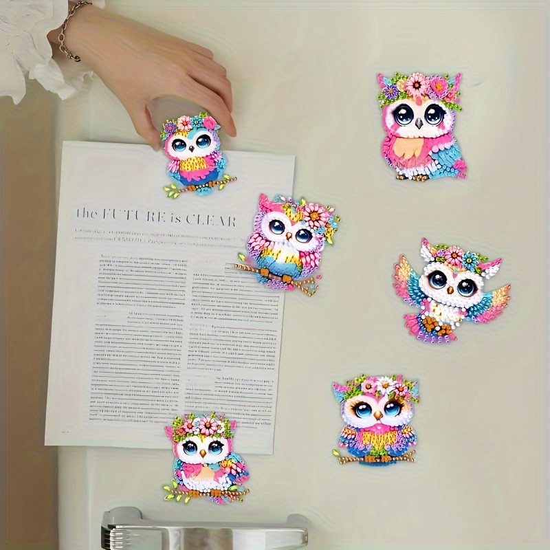 TEMU 2d/flat 6pcs Diy Owl Diamond Painting Fridge Magnets, Christmas Gift, Refrigerator Decoration For Beginners, Ideal Holiday Decor