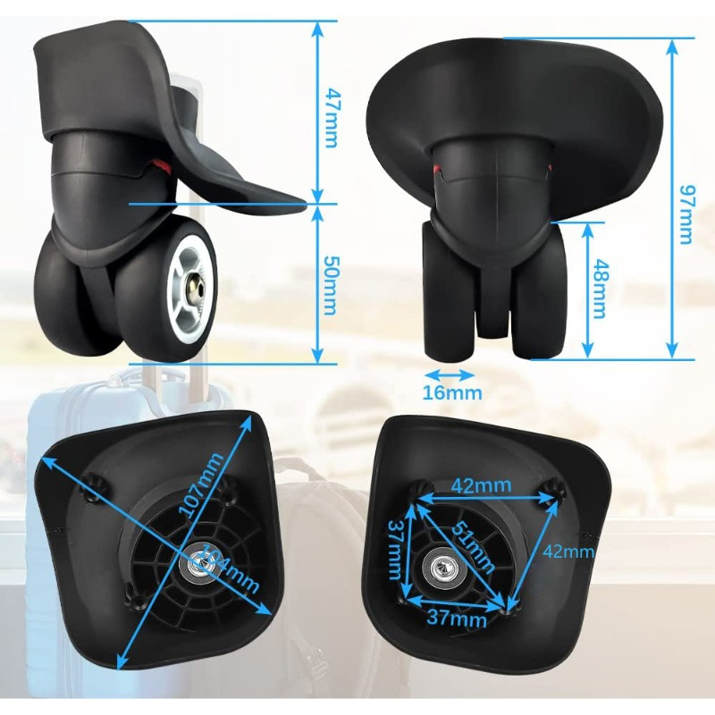 4 Luggage Suitcase Replacement Wheels Luggage Wheels, 2x Pairs Of Luggage Suitcase Wheels Replacement Universal Wheels Flexible Rotation, Swivel Wheels Suitcase Universal Wheels For Suitcase