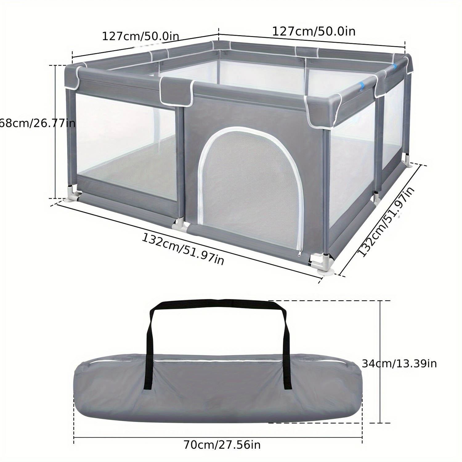 Playpen Grey Fence Child Activity Fence With Non-slip Base And Grid For Indoor And Outdoor Use