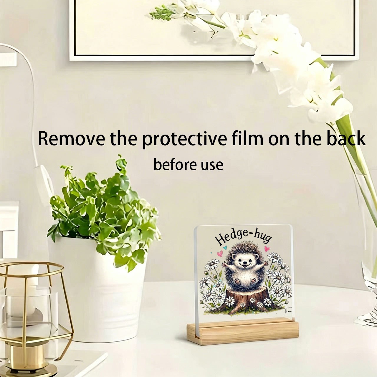 TEMU 2d Flat 1pc Hedge - Hugging Cute Hedgehog And Daisy Tabletop Decoration Suitable For Work, Office Desk Decor, Paperweight, Study, Bar Top