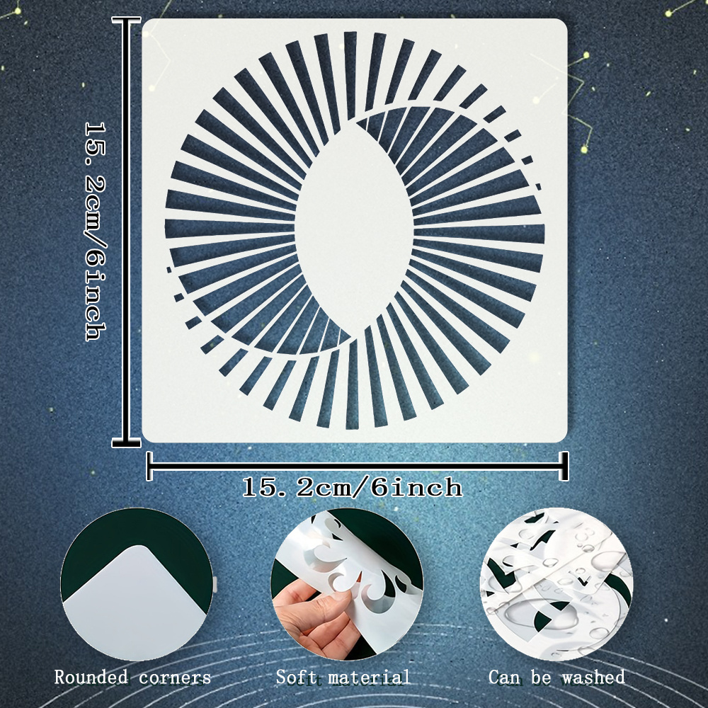 TEMU Pochoir de Peinture, Modèle Creux, Pochoir de Bricolage en Plastique Réutilisable ; Pochoir Carré 15,2×15,2 cm, Motif de de Radiaux avec Centre