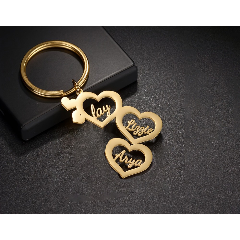TEMU Custom Keychain Without Chain: A Made Family Keychain, An Personalized Heart-shaped Multi-name Pendant, Stainless Steel Keychain, Women's