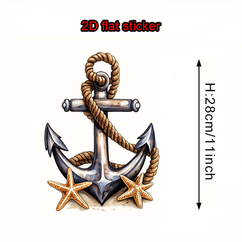 Image of 2d Flat - 2d Flat - [2d Flat Decoration] 1pc Marine Style Anchor Starfish Toilet Lid Sticker, Creative Toilet Sticker, Removable Toilet Lid Decal, Decorative Sticker Decal Wall Door, Self-adhesive