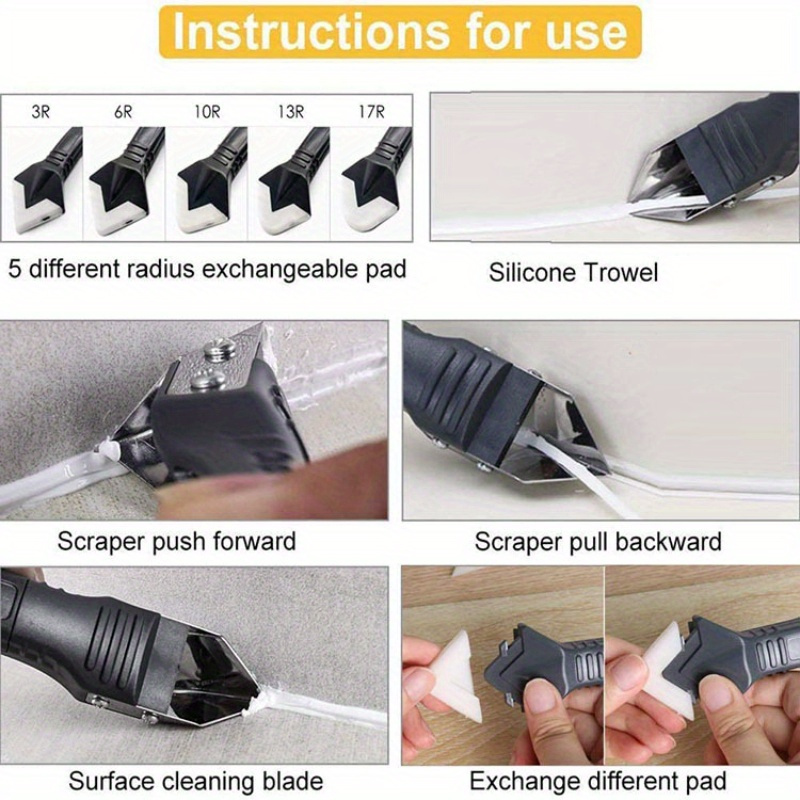 1 Set 3-in-1 Silicone Caulking Tool with Stainless Steel Head- Ideal for Sealing, Cleaning, and Scraping Glue- Durable Plastic Handle for Easy Use, Caulking Tool| Ergonomic Handle| Durable Plastic