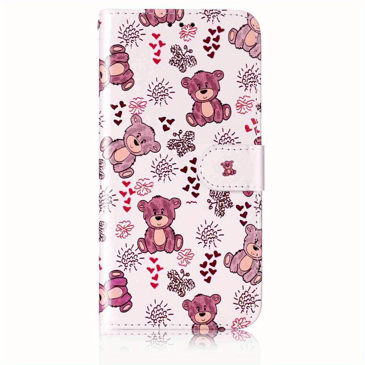 TEMU Phone Case: Little Bear Glossy Embossed Synthetic Leather Case, Fashionable, Simple, And Creative Stand Wallet Phone Case, Suitable For Galaxy