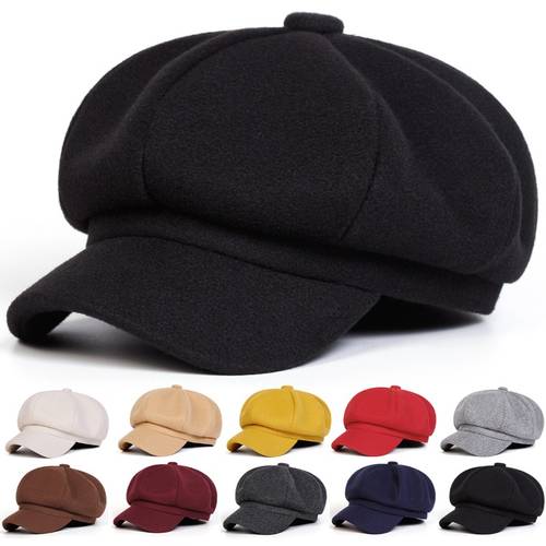 women autumn winter simple solid octagonal hat korean fashion vintage casual peaked beret