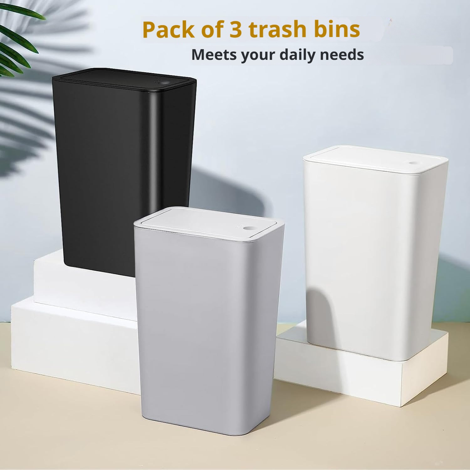 3 piezas de cubo de basura de 15L con tapa sellada, antideslizante, antiolor y silencioso, universal para baño, cocina, dormitorio, incluye más de 100 bolsas de basura gratis.