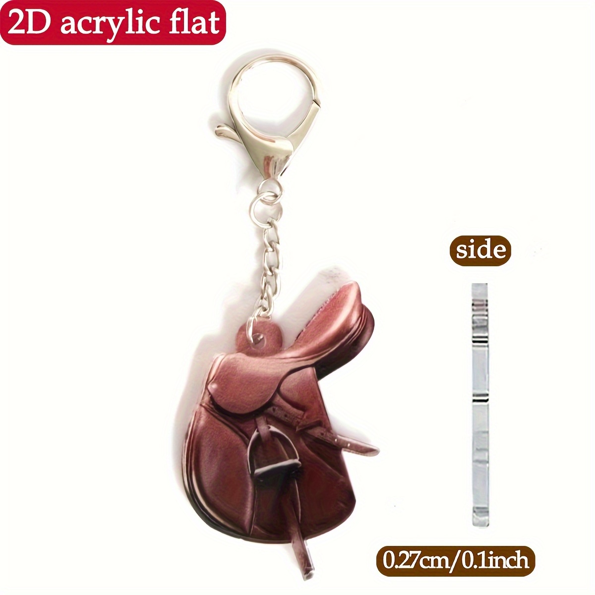 TEMU 2d Flat Acrylic -shaped Ladies Keychain, Stylish Brown Equestrian Themed Decorative Pendant, Sports Inspired Backpack Charm, Suitable For