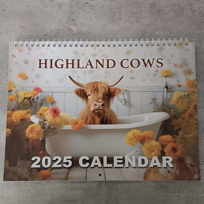 

2025 Highland Cow Wall Calendar, Animal Design, Paper Desk & Home Calendar, Monthly Planner With Tear-off Pages, & Date Tracking