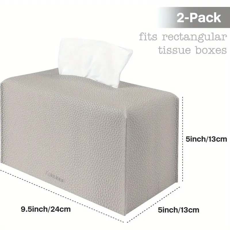 2pcs recycled wood tissue box cover holders with pu leather textured bottom belt decorative organizer for bathroom car office tabletop 9 inch light gray bathroom organizers and storage home organization modern decor sturdy holder home decor item Product details 0