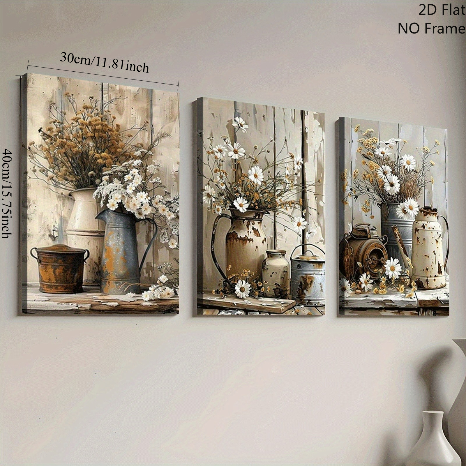TEMU 2D, 3 piezas de vertical sin estilo granja para decoración del hogar - Estampados botánicos de y regadera rústica, minimalista, adecuado para