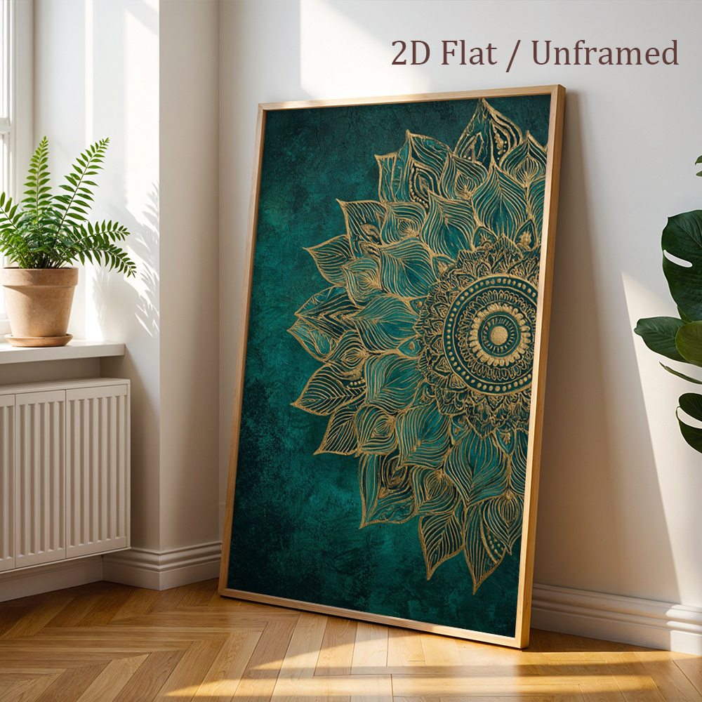 artikel foto 2d plat, 1   ingelijst gouden mandala canvas schilderij, smaragdgroen ontwerp muurkunstposter, gedetailleerde kunst kunstdrukken, vintage wanddecoratie, moderne decoratieposters, klassieke muurkunst, zomerse woondecoratie, cadeaus, voor woonkamer, slaapkamer, kantoor, zonder lijst, 2d plat