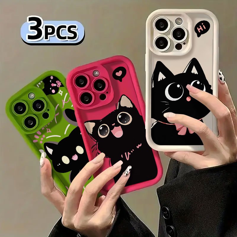 TEMU Phone Case - A Set Of 3 Cute Cat Pattern 3 Phone Cases For Iphone 16, 15, 14 Pro Max, 13, 12, 11, Xr, , Providing Drop Protection Through Sturdy