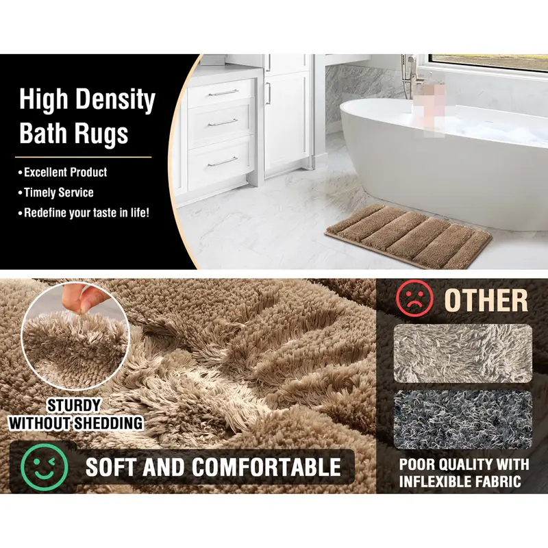 2pcs bathroom rugs thick velvet bath rug super shaggy soft non slip water absorbent striped bath mat quick dry washable fluffy plush bathroom floor rugs for shower Product details 0