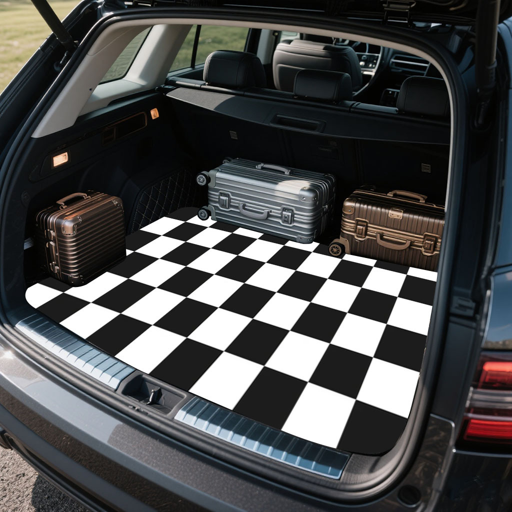 TEMU Checkerboard Universal Car Trunk Mat - Breathable Cargo Liner - Suitable For 95% Of Sedans, Suvs, And Trucks, Fits All Weather - Use For Car