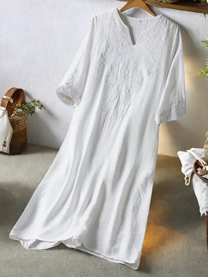 womens linen dress lightweight long sleeve v neck embroidery - Temu Australia womens linen dress lightweight long sleeve v neck embroidery - Temu Australia
