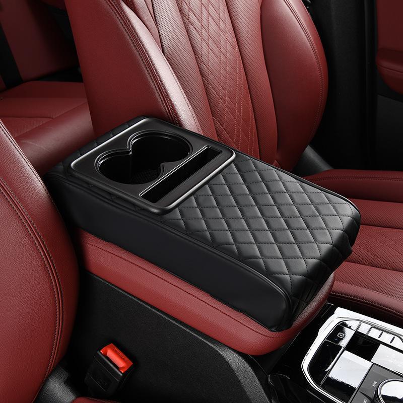 TEMU Car Armrest Box Height Pad, Memory Foam Center Console Protector, Car Cup Holder Tissue Box Phone Slot 3-in-1, Diamond Faux Leather Non-slip