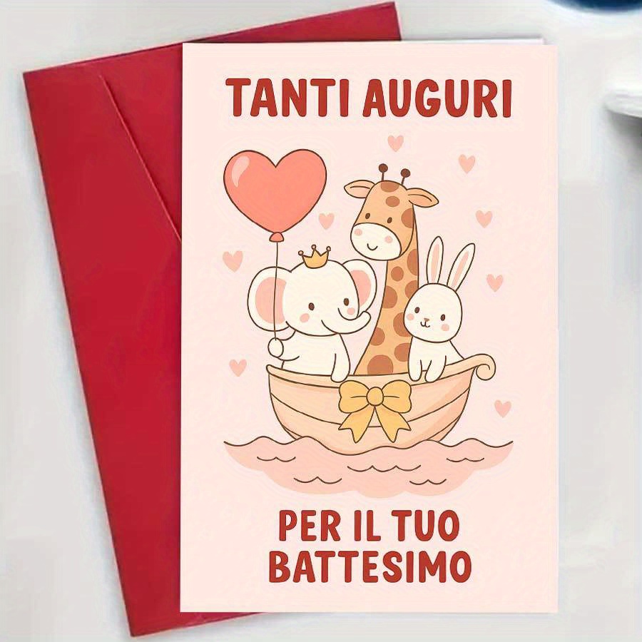 TEMU A Single Adorable Animal-themed Baptism Card, Perfect For Celebrating With For . It Features A Gentle Pastel Design, Making It Ideal For