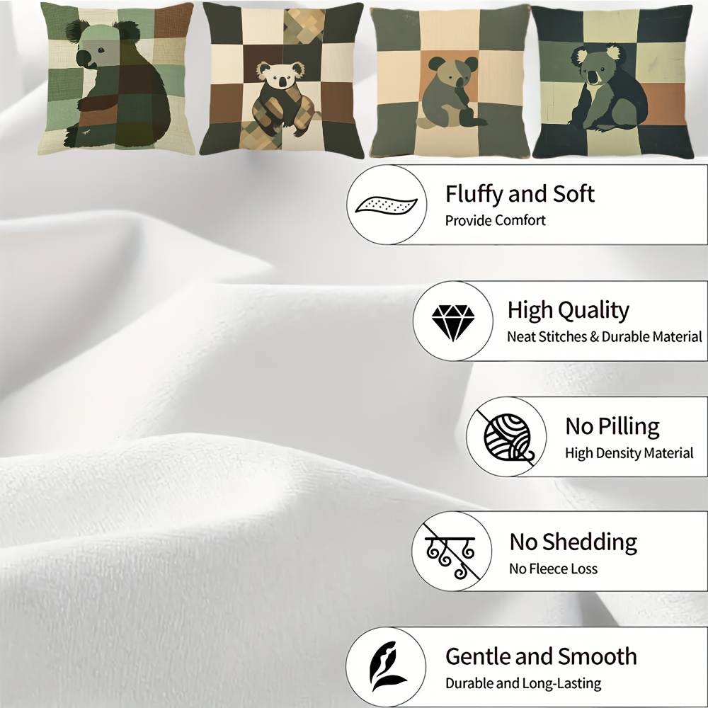 4pcs vintage koala pillow covers double sided printed koala   zipper closure machine washable for living room bedroom sofa car decor   minimalist bohemian home decoration no insert needed perfect housewarming gift bedroom accessories contemporary style durable fabric decorative pillows interior designers Product details 5