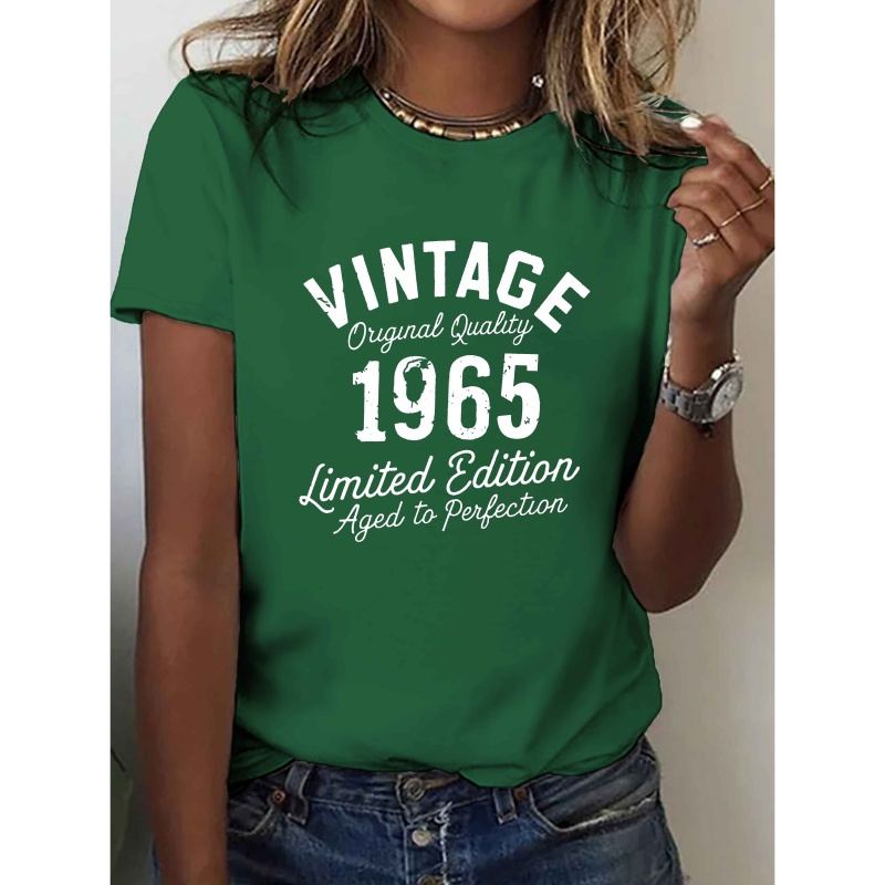 

1965 Print T-shirt, Short Sleeve Crew Neck Casual Top For Summer & Spring, Women's Clothing