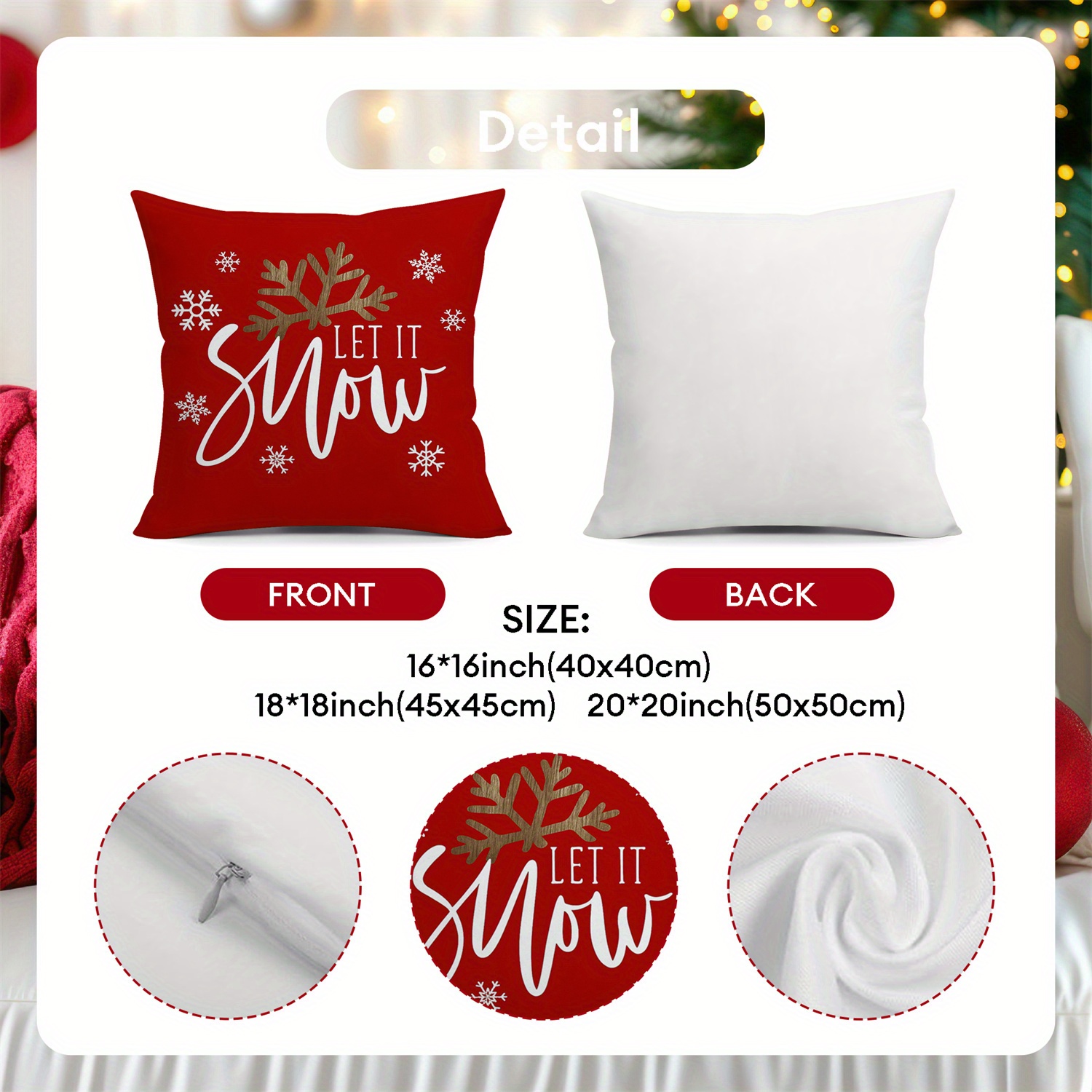 Merry Christmas Snowflake Red Reindeer Star Red Pine Tree Decorative Pillow Covers 4pcs Set Suitable for Family Gatherings Living Room Chair Sofa Decoration