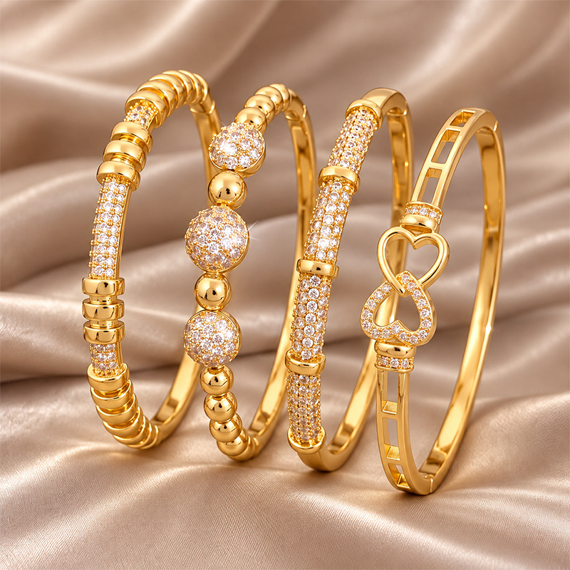Elegant Stackable Bangle Collection, Layered Shapes & Metallic Sheen