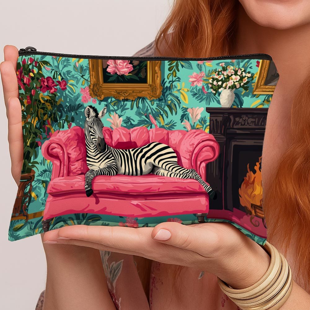 TEMU 1pc Pop Print Cosmetic Bag - Lightweight Travel Makeup Organizer Featuring A Zebra And Design, Portable Toiletry Pouch With Zipper Closure,