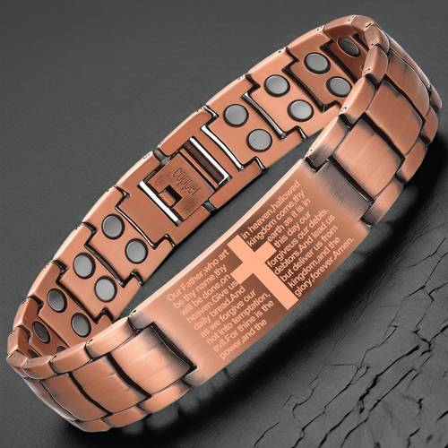 item picture 1pc of Copper Magnetic Bracelet.Suitable for Men, with Double Row Magnets.Features a Cross-pattern Chain.Hypoallergenic Jewelry Gift.Suitable as a Gift for Dad or Grandpa