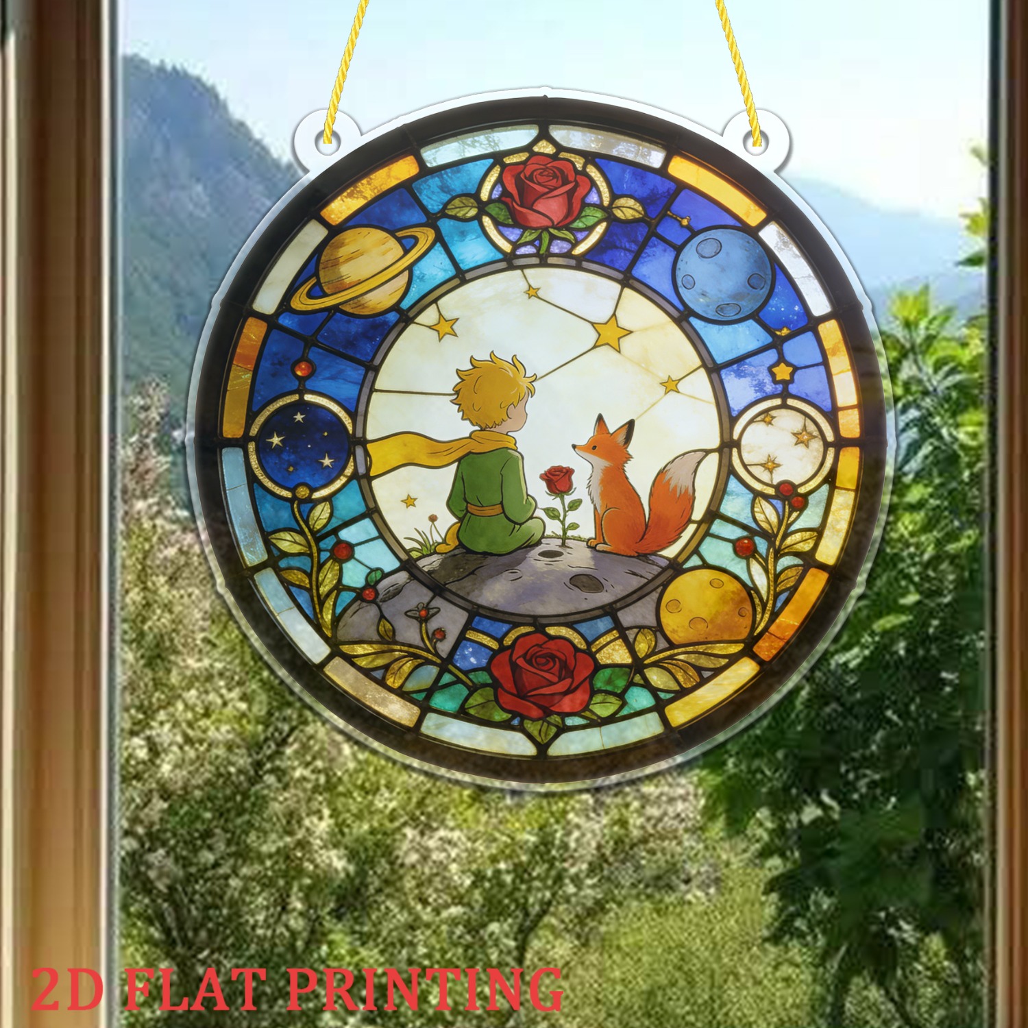 E-shop 2D Flach . Kleiner Themen Runde Sonnenfänger Ornament Kleiner Acryl auf Nachtplanet, Geeignet für Innenfenster Hinterhof Terrasse Outdoor Garten